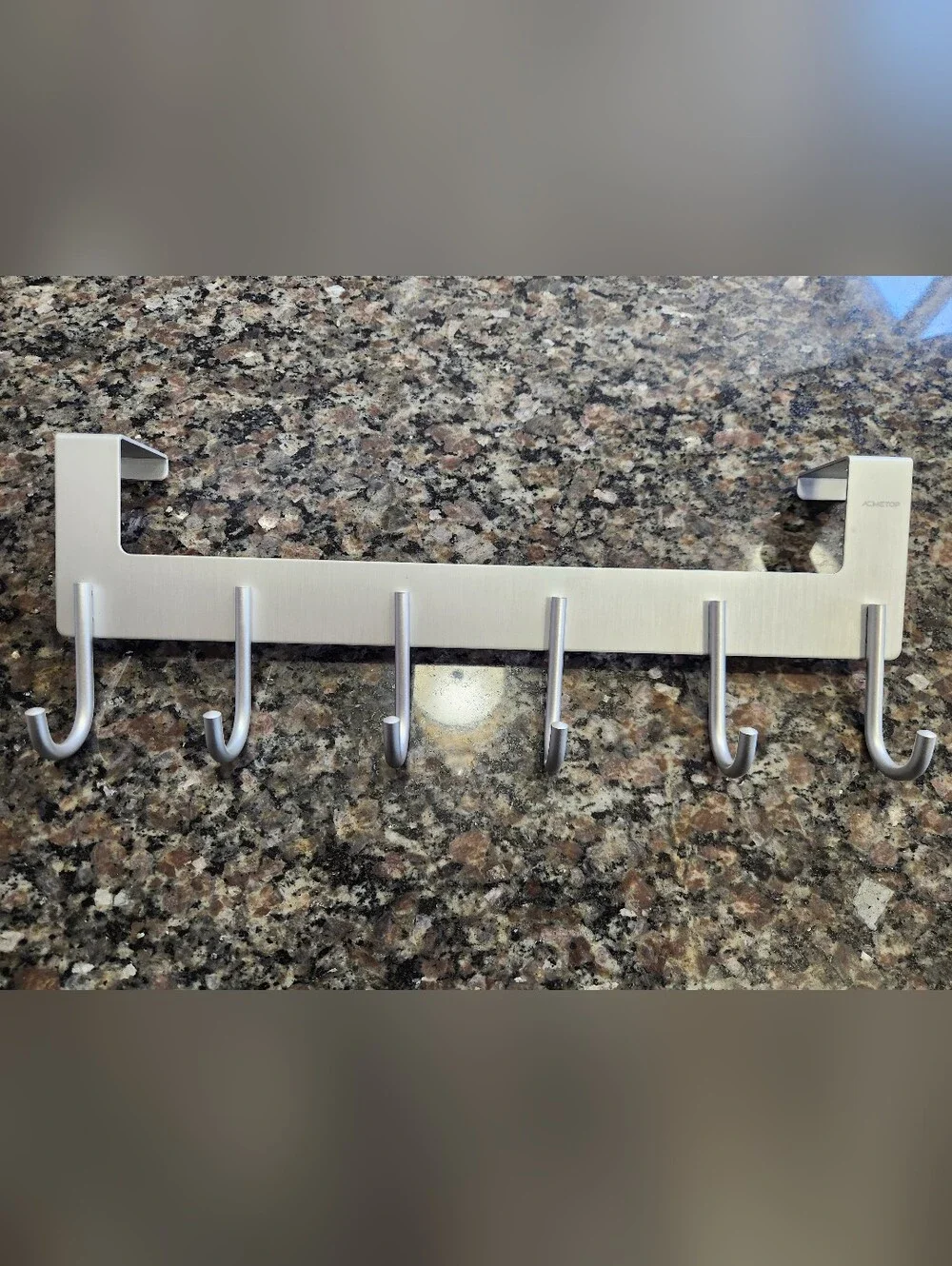 Brushed Silver Over-the-Door 6 Hook Rack - Modern Wall Organizer